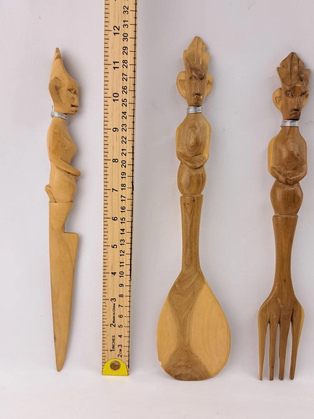 Hand-Carved Wooden Salad Servers Set - Natural Brown